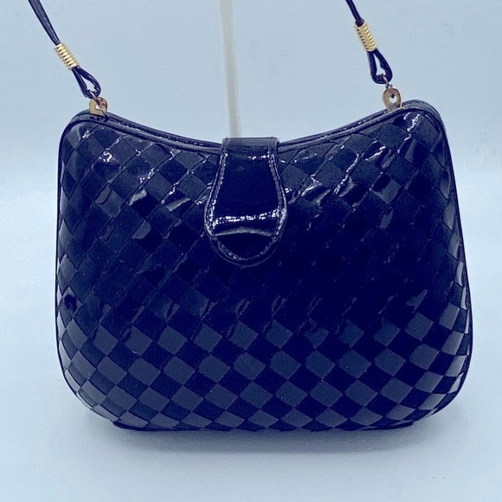 Vintage Small Black Woven Clutch/ Evening Bag Has Snap Closure 7”x6 1/2”x 2”